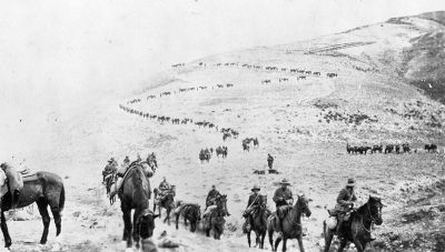 Mounted Riflemen on the march towards the Jordan River, Palestine, circa 1918